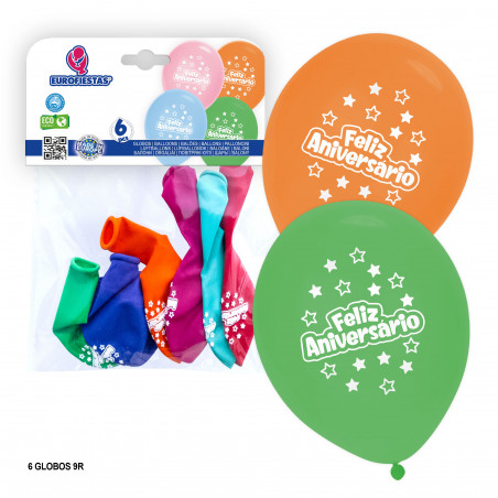 Palloncini assortiti stampati con la frase felice anniversario