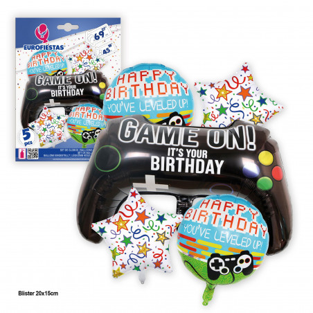 Set di 5 palloncini per compleanni con disegni di videogiochi