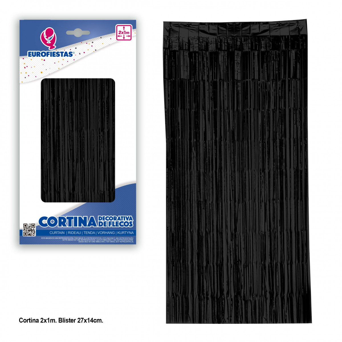 Tenda decorativa di frange nera 2x1m