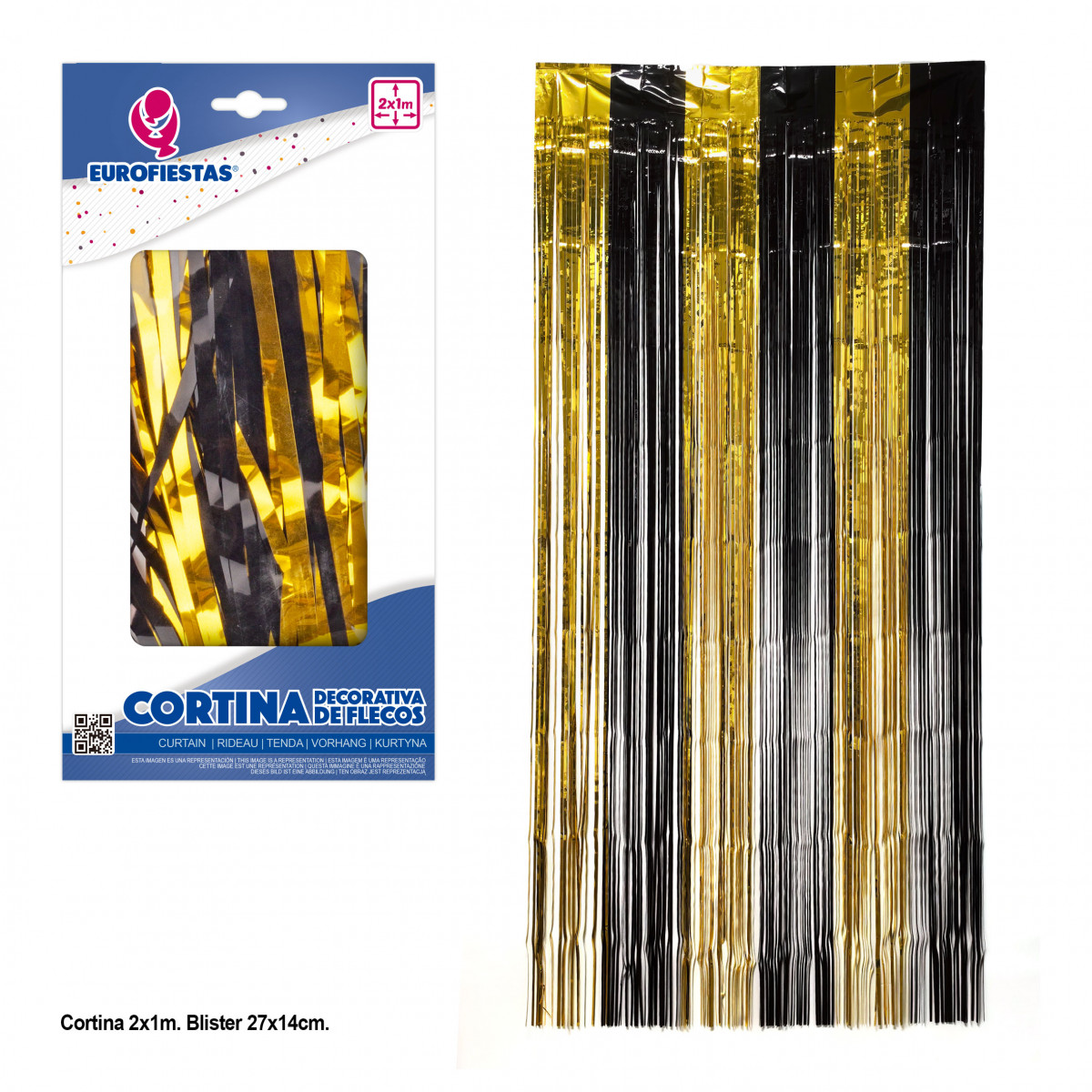 Tenda decorativa con frange oro e nero 2x1m