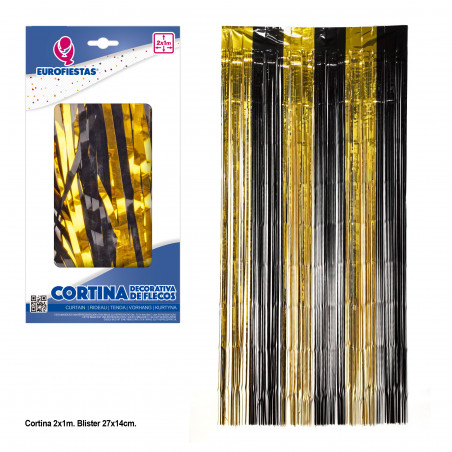 Tenda decorativa con frange oro e nero 2x1m