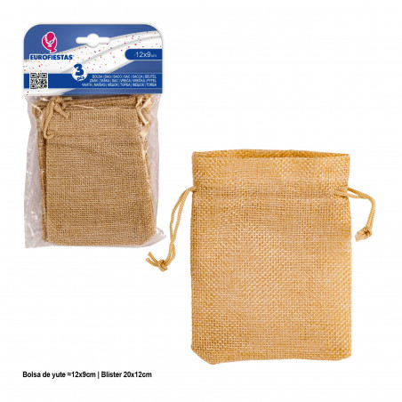 Borse di juta beige 3 unità dimensione 12x9cm