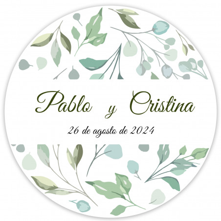 Adesivo rotondo 5 cm design foglie personalizzato