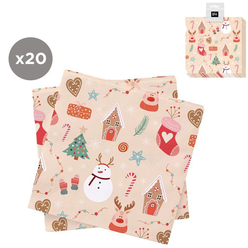 Serviettes en papier Noël 20 unités 33x33 motifs enfantins