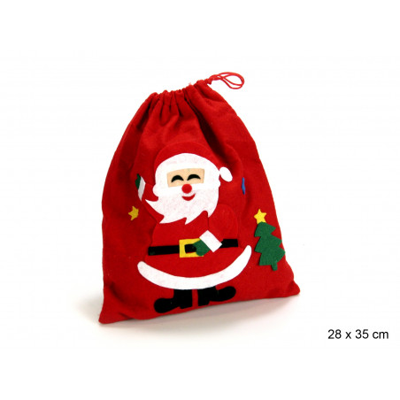 Sacco di Babbo Natale decorato con figura di stoffa per Natale
