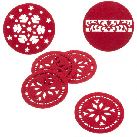 Sottobicchieri di Natale in feltro rosso fustellato 4 unità per decorazione