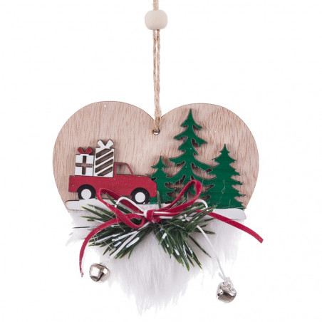 Decorazione natalizia in legno a forma di cuore Decorazione rustica con camion e abeti