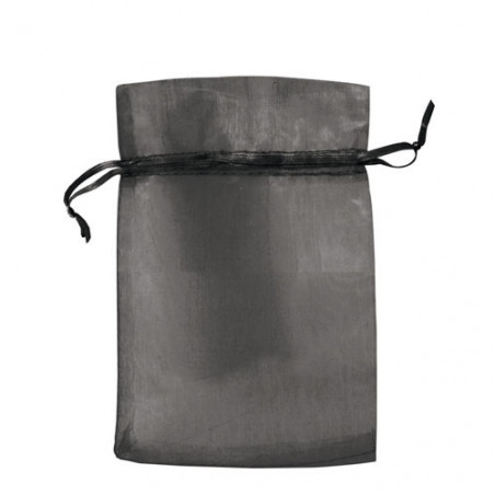 Tappo per bottiglia di vino personalizzato con pompa a vuoto in un sacchetto di organza per bomboniere di nozze.