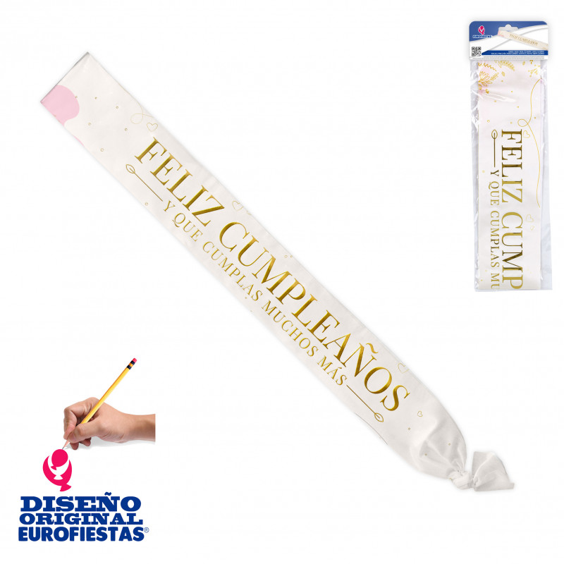 Fascia beige di compleanno con lettere dorate metallizzate