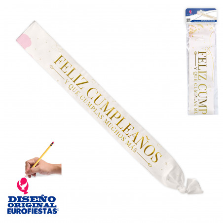 Fascia beige di compleanno con lettere dorate metallizzate