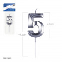Candela a forma di numero 5, color argento