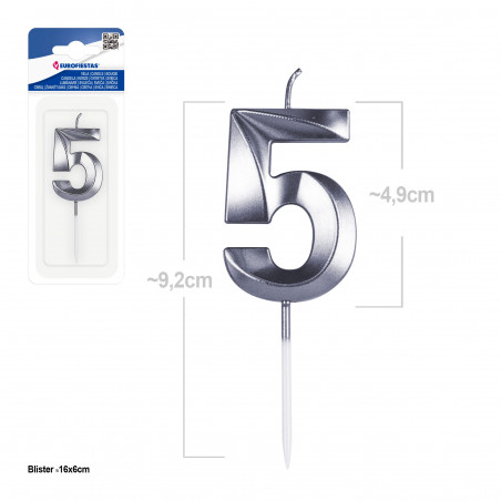 Candela a forma di numero 5, color argento
