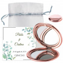 Specchio doppio in oro rosa con biglietto di promemoria in sacchetto di organza per i dettagli