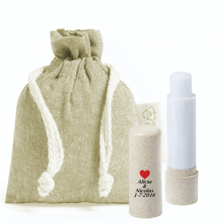 Balsamo per labbra personalizzato con borsa rustica per matrimonio
