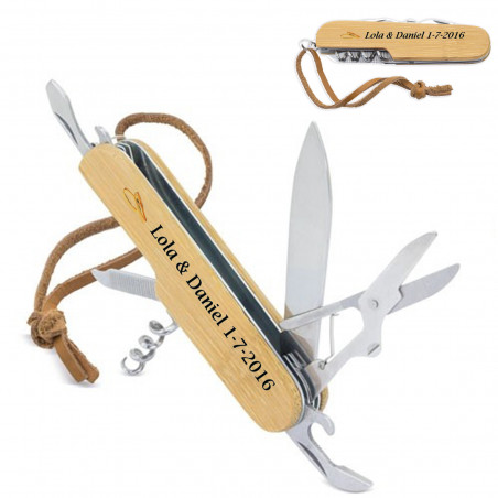 Coltello multiuso in bambù con adesivo personalizzabile per matrimonio