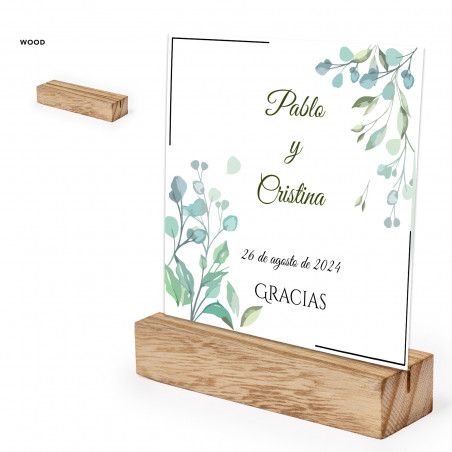 Supporto da tavolo con scheda promemoria personalizzata per i dettagli