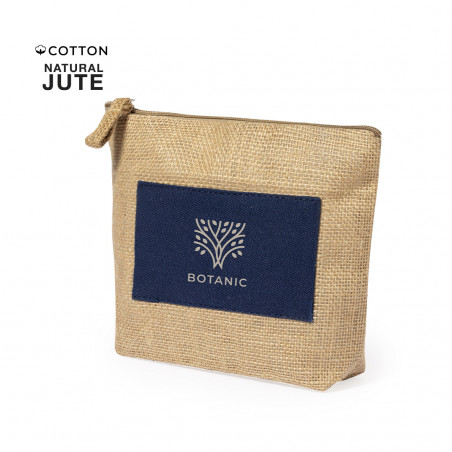 Borsa da toilette in juta blu navy in una scatola personalizzata per i dettagli