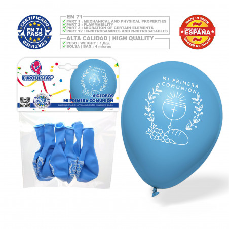 Palloncini di lattice blu per comunione in confezione da 6 unità