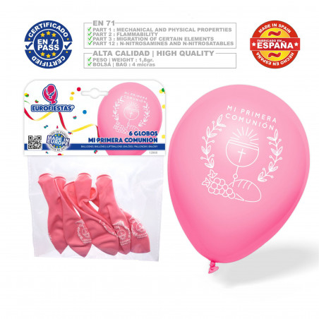 Palloncini di lattice rosa per comunione in confezione da 6 unità