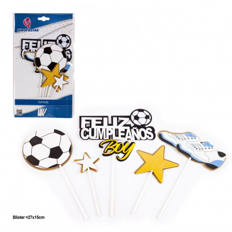Topper per compleanno a tema calcio in confezione da 5 pezzi