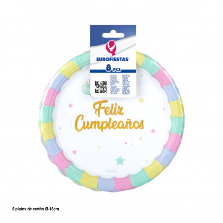 Piatti Di Carta Per Primo Compleanno Rosa Quadretti - 8 Pezzi Da 23 Cm - Unique Party