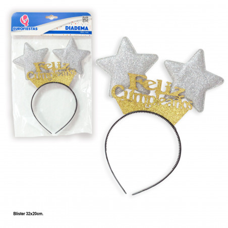 Diadema di buon compleanno con stelle argento