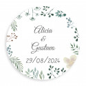 Adesivo minimalista personalizzabile rotondo da 3 cm per matrimonio a base di erbe