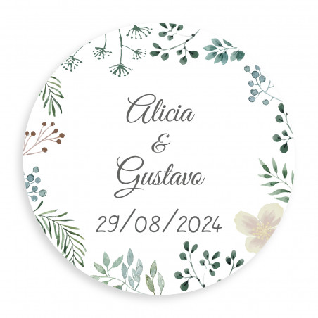 Adesivo minimalista personalizzabile rotondo da 3 cm per matrimonio a base di erbe