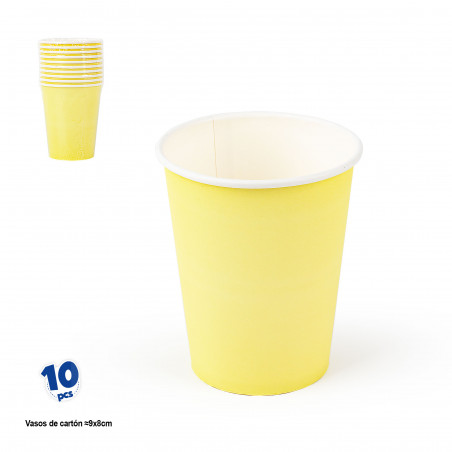 Bicchieri usa e getta di cartone giallo pastello liscio in confezione da 10 unità
