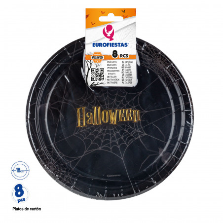 Piatto di cartone per Halloween in confezione da 8 unità e 18 cm