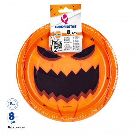 Piatto per feste di terrore con fondo di zucca da 18 cm in confezione da 8 piatti