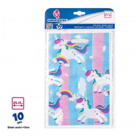Piccole borse di plastica per feste in confezione da 10 unità.