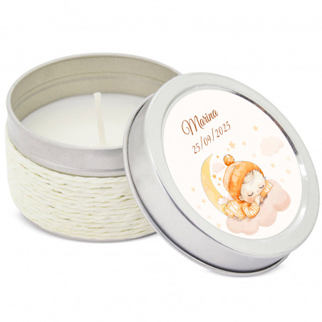 Candela aromatica in latta con coperchio personalizzato per dettagli
