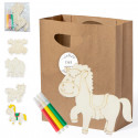 Figures en bois à colorier avec des marqueurs dans un sac avec un autocollant personnalisé pour les détails