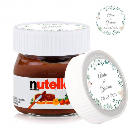 Nutella 25 grammi in barattolo di vetro con adesivo floreale personalizzato da 3 cm per i dettagli