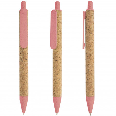 Penna rosa in paglia di grano in una custodia con un adesivo per il battesimo per i dettagli