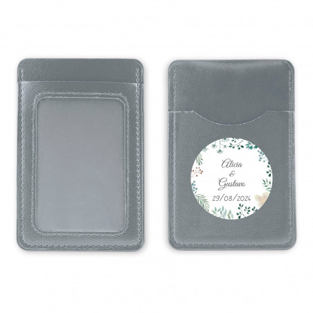 Portacarte in argento con adesivo erboristico personalizzato