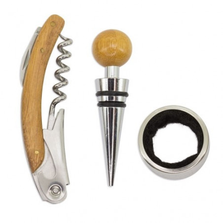 Scatola di bambù con set da vino e adesivo personalizzato per i dettagli