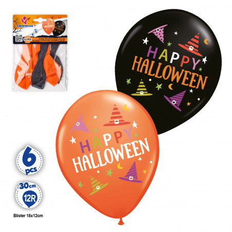 Palloncini di lattice arancioni e neri per Halloween in confezione da 6 unità