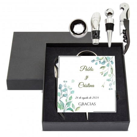 Valigetta con set da vino e biglietto di promemoria personalizzato per i dettagli