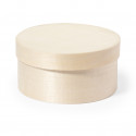 Scatola rotonda con coperchio in legno e adesivo unisex personalizzato per il battesimo