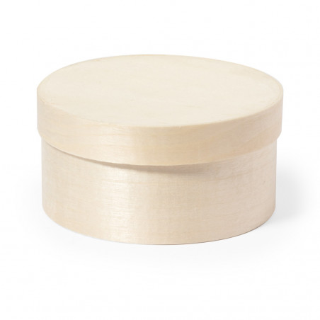 Scatola rotonda con coperchio in legno e adesivo unisex personalizzato per il battesimo