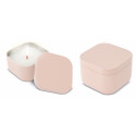 Candela personalizzata in un sacchetto decorato con orsacchiotti rosa e una chiusura dorata per i dettagli del battesimo
