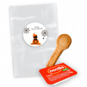 Mini Nocilla 15g con cucchiaio per biscotti in sacchetto trasparente con adesivo personalizzato di Halloween per i dettagli