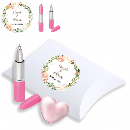 Penna a forma di rosa e lucidalabbra con custodia per matrimonio personalizzata