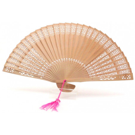 Ventaglio traforato con pompon rosa in scatola personalizzata per dettagli