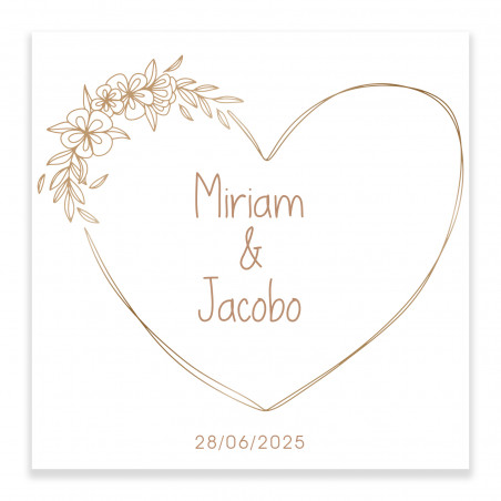 Adesivo personalizzabile quadrato 5x5 con linee minimaliste a forma di cuore per matrimoni ed eventi