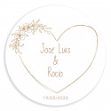 Adesivo a forma di cuore rotondo personalizzabile da 5 cm con linee minimaliste per matrimoni