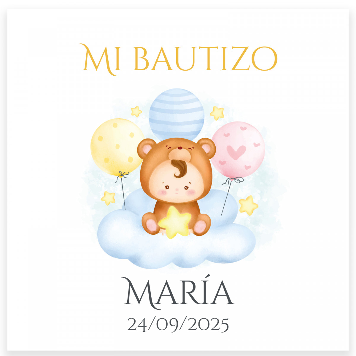 Adesivo quadrato 5x5cm con bambino su nuvola