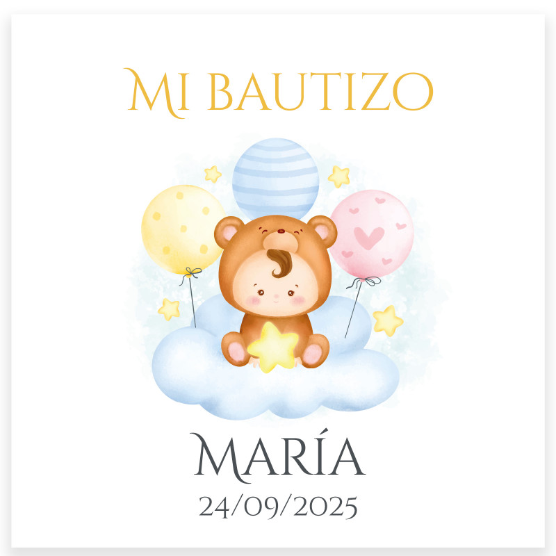 Adesivo quadrato 5x5cm con bambino su nuvola